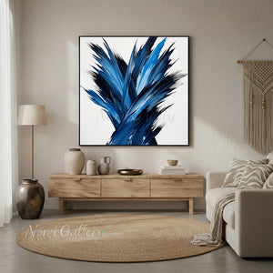 Modern Blue and Black Brushstroke Abstract Painting #SS236