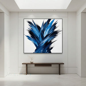 Modern Blue and Black Brushstroke Abstract Painting #SS236