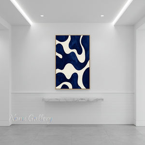 Framed Blue Organic Fluid Shapes Handmade Oil Painting #SS155
