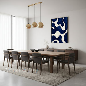 Framed Blue Organic Fluid Shapes Handmade Oil Painting #SS155
