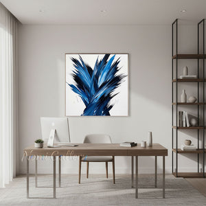 Modern Blue and Black Brushstroke Abstract Painting #SS236