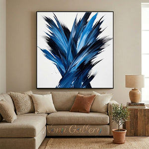 Modern Blue and Black Brushstroke Abstract Painting #SS236