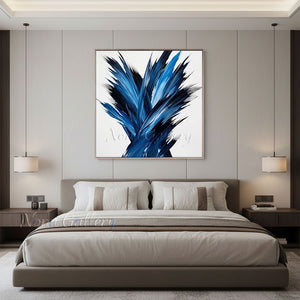 Modern Blue and Black Brushstroke Abstract Painting #SS236