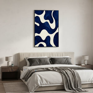 Framed Blue Organic Fluid Shapes Handmade Oil Painting #SS155