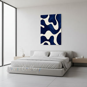 Framed Blue Organic Fluid Shapes Handmade Oil Painting #SS155