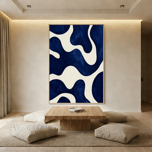 Framed Blue Organic Fluid Shapes Handmade Oil Painting #SS155