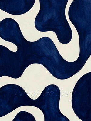 Framed Blue Organic Fluid Shapes Handmade Oil Painting #SS155