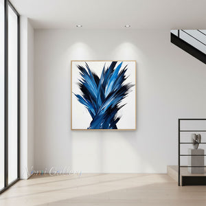 Modern Blue and Black Brushstroke Abstract Painting #SS236