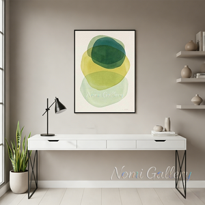 Minimalist Green and Yellow Geometry Handmade Oil Painting #SS158