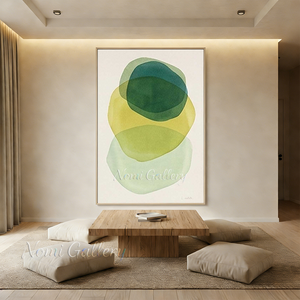 Minimalist Green and Yellow Geometry Handmade Oil Painting #SS158