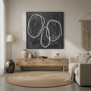 Hand-Painted Modern Black Abstract Geometric Line Art #SS237