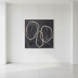 Hand-Painted Modern Black Abstract Geometric Line Art #SS237