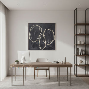 Hand-Painted Modern Black Abstract Geometric Line Art #SS237
