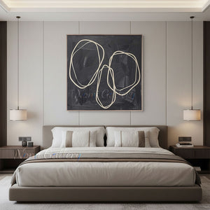 Hand-Painted Modern Black Abstract Geometric Line Art #SS237