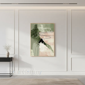 Modern Olive Green Fluid Geometric Shapes Canvas Art #SS163