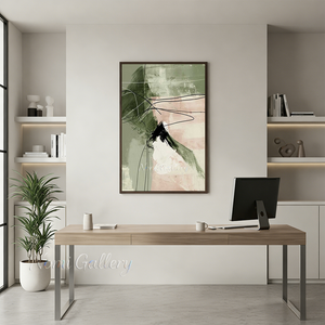 Modern Olive Green Fluid Geometric Shapes Canvas Art #SS163