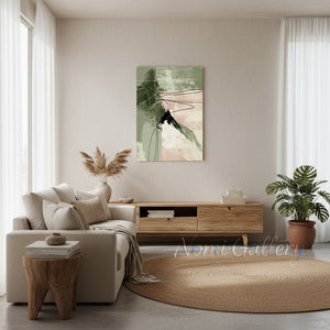 Modern Olive Green Fluid Geometric Shapes Canvas Art #SS163