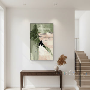 Modern Olive Green Fluid Geometric Shapes Canvas Art #SS163