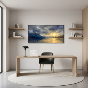 Moody Gold & Blue Mountain Sunset Painting #SS226