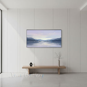 Minimalist Sunset Lake Hand-Painted Textured Mountain Oil Painting #SS227