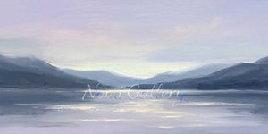 Minimalist Sunset Lake Hand-Painted Textured Mountain Oil Painting #SS227
