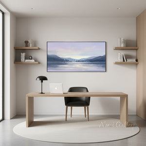 Minimalist Sunset Lake Hand-Painted Textured Mountain Oil Painting #SS227