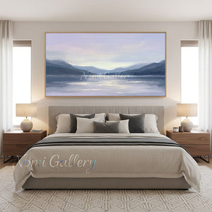 Minimalist Sunset Lake Hand-Painted Textured Mountain Oil Painting #SS227