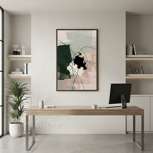 Abstract Sage Green & Black Canvas Art | Handmade Wall Decor #SS164
