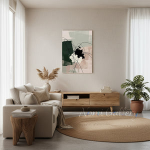 Abstract Sage Green & Black Canvas Art | Handmade Wall Decor #SS164