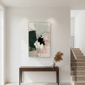 Abstract Sage Green & Black Canvas Art | Handmade Wall Decor #SS164
