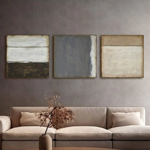 Abstract Triptych Oil Painting Set for Living Room Decor | Neutral Tones #ZZ 002