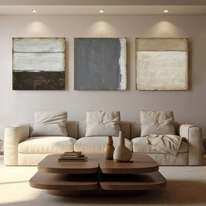 Abstract Triptych Oil Painting Set for Living Room Decor | Neutral Tones #ZZ 002