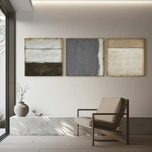 Abstract Triptych Oil Painting Set for Living Room Decor | Neutral Tones #ZZ 002