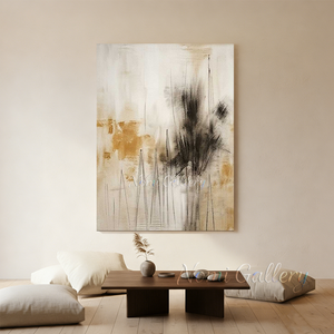 Japandi Ochre & Charcoal Abstract Canvas Art #SS168