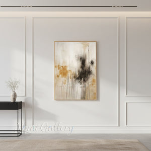 Japandi Ochre & Charcoal Abstract Canvas Art #SS168