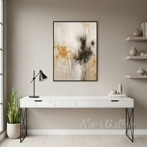 Japandi Ochre & Charcoal Abstract Canvas Art #SS168
