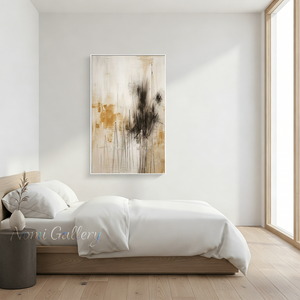 Japandi Ochre & Charcoal Abstract Canvas Art #SS168