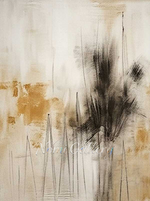 Japandi Ochre & Charcoal Abstract Canvas Art #SS168