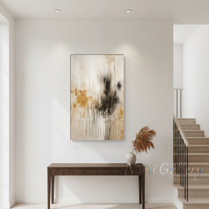 Japandi Ochre & Charcoal Abstract Canvas Art #SS168