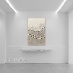 3D Plaster Wave Textured Painting | Minimalist Cream Canvas Art #SS173