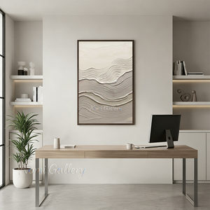 3D Plaster Wave Textured Painting | Minimalist Cream Canvas Art #SS173
