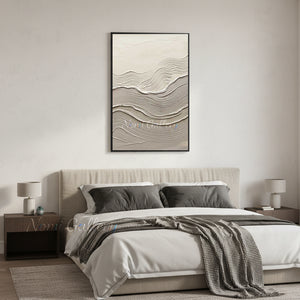 3D Plaster Wave Textured Painting | Minimalist Cream Canvas Art #SS173