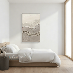 3D Plaster Wave Textured Painting | Minimalist Cream Canvas Art #SS173