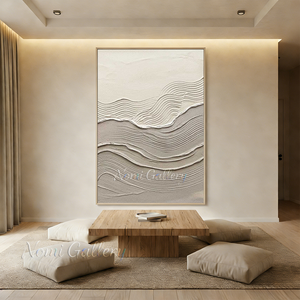 3D Plaster Wave Textured Painting | Minimalist Cream Canvas Art #SS173
