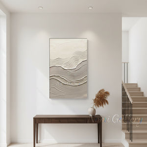 3D Plaster Wave Textured Painting | Minimalist Cream Canvas Art #SS173