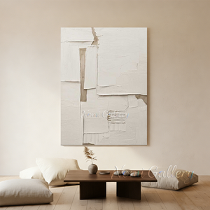 3D Plaster White Textured Painting | Luxury Wabi-Sabi Wall Art #SS169
