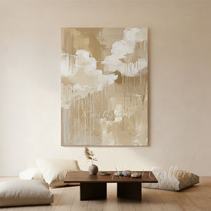 Handmade Abstract Warm Beige and Cream Drip Canvas Art #TC023
