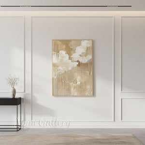 Handmade Abstract Warm Beige and Cream Drip Canvas Art #TC023