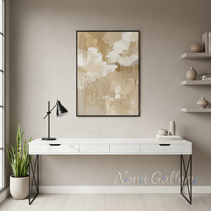 Handmade Abstract Warm Beige and Cream Drip Canvas Art #TC023