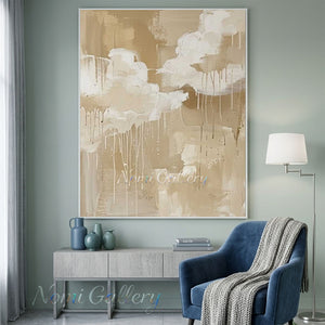 Handmade Abstract Warm Beige and Cream Drip Canvas Art #TC023